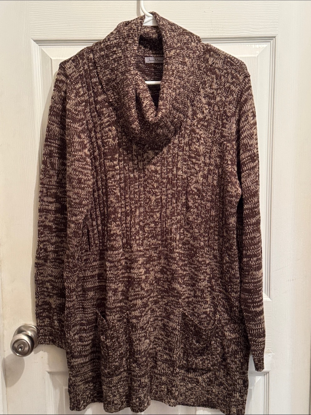 Jason Maxwell Marled Brown Cowl Neck Tunic Sweater w/ Pockets - 2X